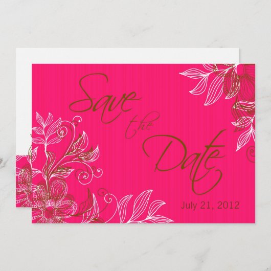 Heet Roze en Bruin Bloemen Bruiloft Save The Date Kaart (Voorkant / Achterkant)