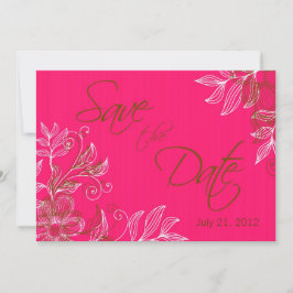 Heet Roze en Bruin Bloemen Bruiloft Save The Date Kaart