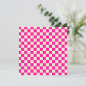 Heet roze en bruin schaakbordpatroon bedankkaart (Staand voorkant)