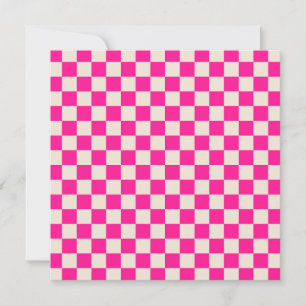 Heet roze en bruin schaakbordpatroon bedankkaart