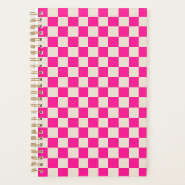 Heet roze en bruin schaakbordpatroon planner