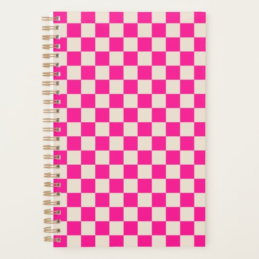 Heet roze en bruin schaakbordpatroon planner (Voorkant)