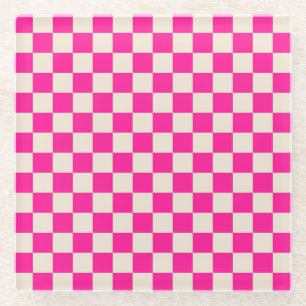 Heet roze en bruine ruitpatroon glazen onderzetter