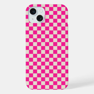 Heet roze en bruine ruitpatroon iPhone 15 plus case