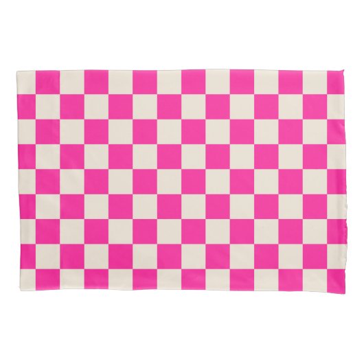 Heet roze en bruine ruitpatroon kussensloop (Voorkant-Links)