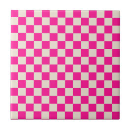 Heet roze en bruine ruitpatroon tegeltje