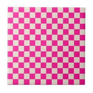 Heet roze en bruine ruitpatroon tegeltje