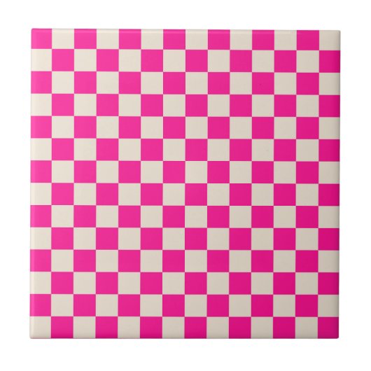 Heet roze en bruine ruitpatroon tegeltje (Voorkant)