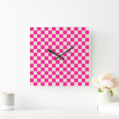 Heet roze en bruine ruitpatroon vierkante klok (Huis)