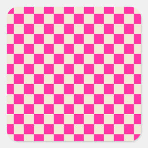 Heet roze en bruine ruitpatroon vierkante sticker