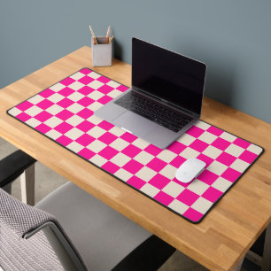 Heet roze en bruine schaakbordpatroon bureaumat