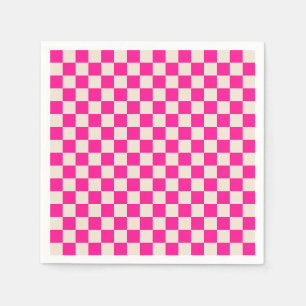 Heet roze en bruine schaakbordpatroon servet