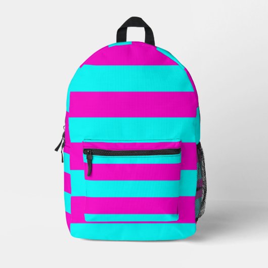 Heet roze en cyaan blauw groen turquoise strepen bedrukte rugzak (Voorkant)