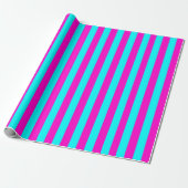 Heet roze en cyaan blauw groen turquoise strepen cadeaupapier (Uitgerold)