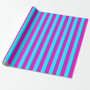 Heet roze en cyaan blauw groen turquoise strepen cadeaupapier