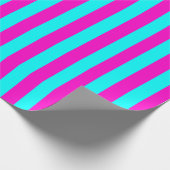 Heet roze en cyaan blauw groen turquoise strepen cadeaupapier (Hoek)