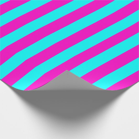 Heet roze en cyaan blauw groen turquoise strepen cadeaupapier (Hoek)