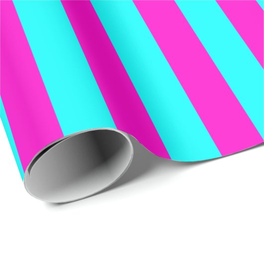 Heet roze en cyaan blauw groen turquoise strepen cadeaupapier (Rol Hoek)