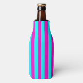 Heet roze en cyaan blauw groen turquoise strepen flesjeskoeler (Fles Voorkant)