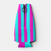 Heet roze en cyaan blauw groen turquoise strepen flesjeskoeler (Achterkant)