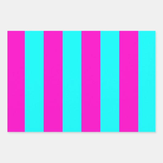 Heet roze en cyaan blauw groen turquoise strepen inpakpapier vel (Voorkant 3)