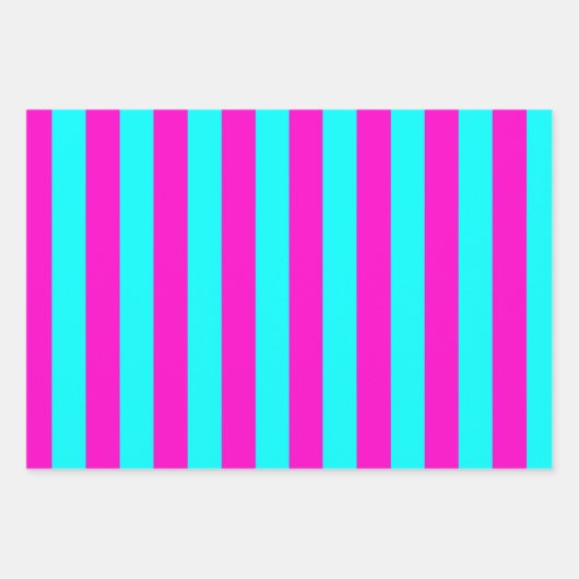 Heet roze en cyaan blauw groen turquoise strepen inpakpapier vel (Voorkant 2)