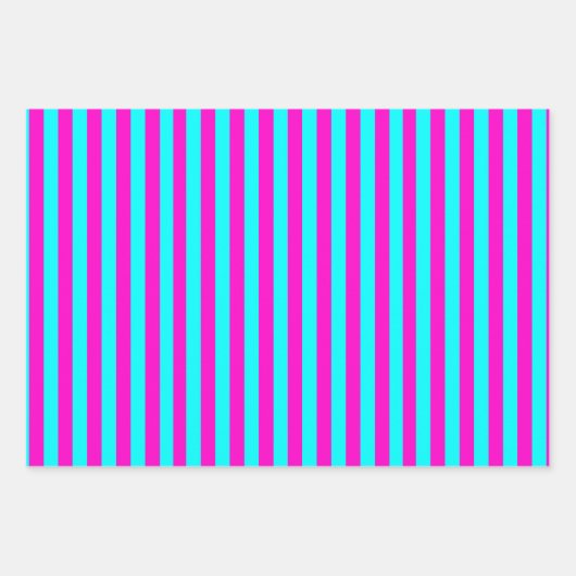 Heet roze en cyaan blauw groen turquoise strepen inpakpapier vel (Voorkant)