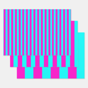 Heet roze en cyaan blauw groen turquoise strepen inpakpapier vel