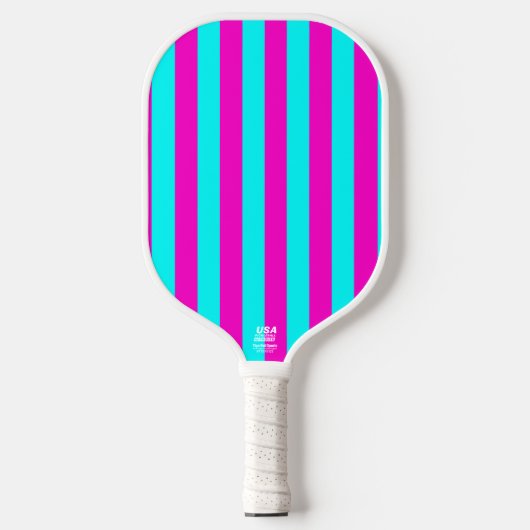 Heet roze en cyaan blauw groen turquoise strepen pickleball paddle (Voorkant)