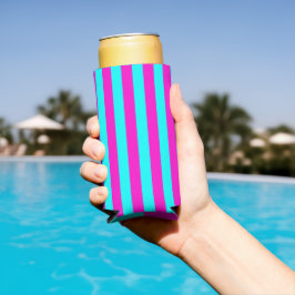 Heet roze en cyaan blauw groen turquoise strepen seltzer blikjeskoeler