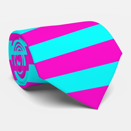Heet roze en cyaan blauw groen turquoise strepen stropdas (Opgerold)