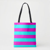 Heet roze en cyaan blauw groen turquoise strepen tote bag (Voorkant)
