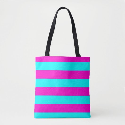 Heet roze en cyaan blauw groen turquoise strepen tote bag (Voorkant)