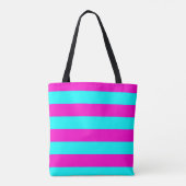 Heet roze en cyaan blauw groen turquoise strepen tote bag (Achterkant)