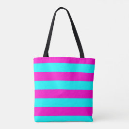 Heet roze en cyaan blauw groen turquoise strepen tote bag