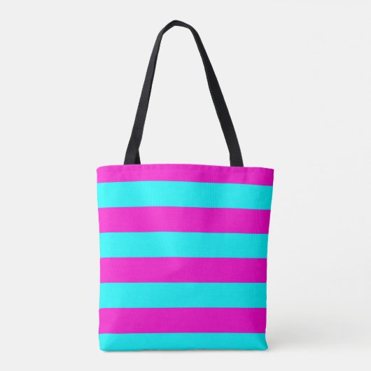 Heet roze en cyaan blauw groen turquoise strepen tote bag (Achterkant)