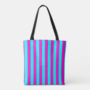 Heet roze en cyaan blauw groen turquoise strepen tote bag