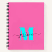 Heet Roze en Cyaan Gepersonaliseerd Monogram Notit Notitieboek (Voorkant)
