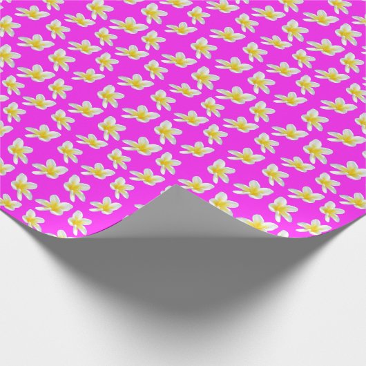 Heet Roze en Geel Frangipani Patroon, Cadeaupapier (Hoek)