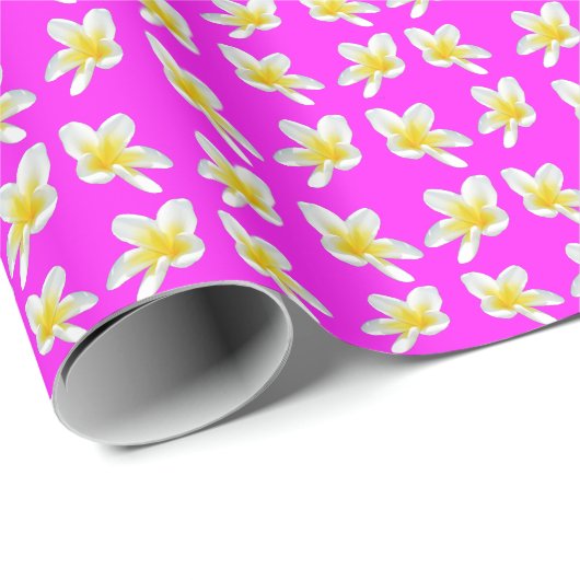 Heet Roze en Geel Frangipani Patroon, Cadeaupapier (Rol Hoek)