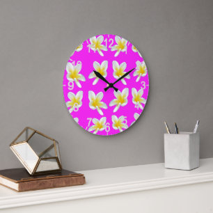 Heet Roze en Geel Frangipani Patroon, Grote Klok