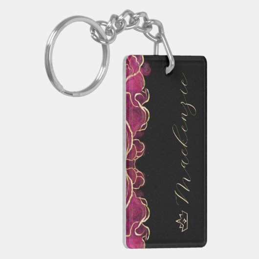 Heet Roze en Goud Elegant Script Gepersonaliseerd Sleutelhanger (Voorkant Links)