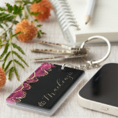 Heet Roze en Goud Elegant Script Gepersonaliseerd Sleutelhanger (Voorkant Rechts)