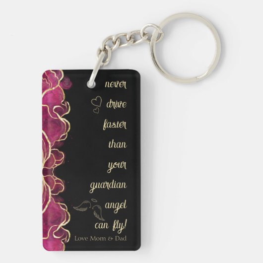 Heet Roze en Goud Elegant Script Gepersonaliseerd Sleutelhanger (achterkant)