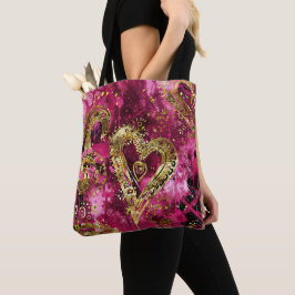 HEET ROZE EN GOUD GLITTER UITZIEN VALENTIJN HARTEN TOTE BAG