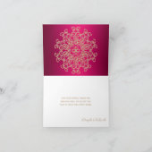 HEET ROZE EN GOUD INDIAN STIJL BRUILOFT DANK U BEDANKKAART (Binnen)