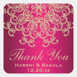 HEET ROZE EN GOUD INDIASE GEÏNSPIREERD DANK U LABE VIERKANTE STICKER