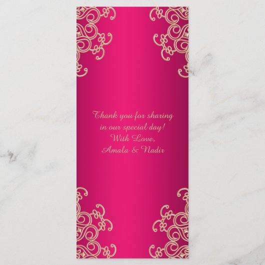 Heet Roze en Goud Indische Stijl Menu Kaarten (Achterkant)