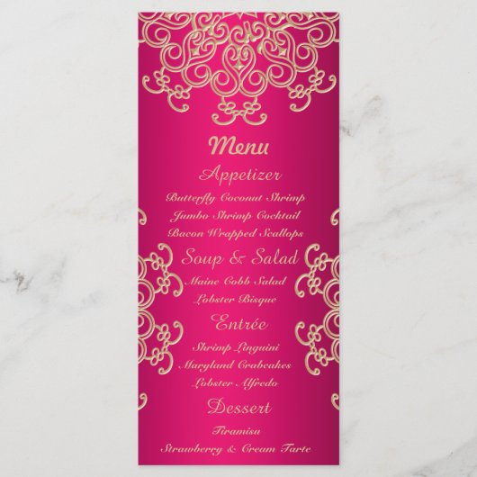 Heet Roze en Goud Indische Stijl Menu Kaarten (Voorkant)