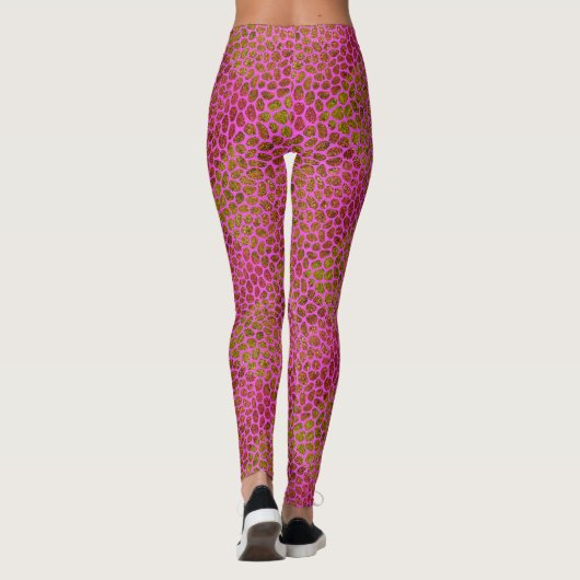 Heet Roze en Goud Moderne Mozaïek Dierenprint Leggings (Achterkant)
